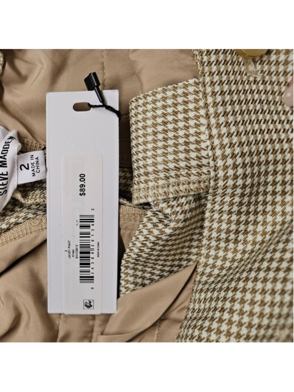 Steve Madden Janey Pleated Trousers in Khaki Houndstooth Size 2 NWT - Picture 4 of 8